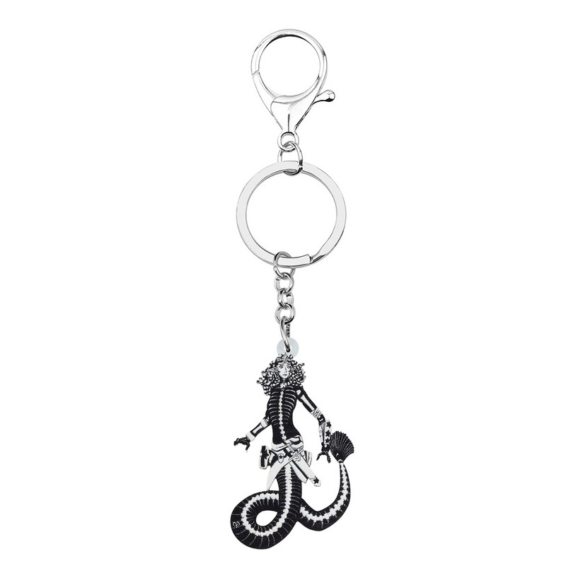 Bonsny acrilic dulce negru coadă lungă șarpe doamnă brelocuri inel la modă breloc mașină brelocuri unice bijuterii cadou pentru femei fete