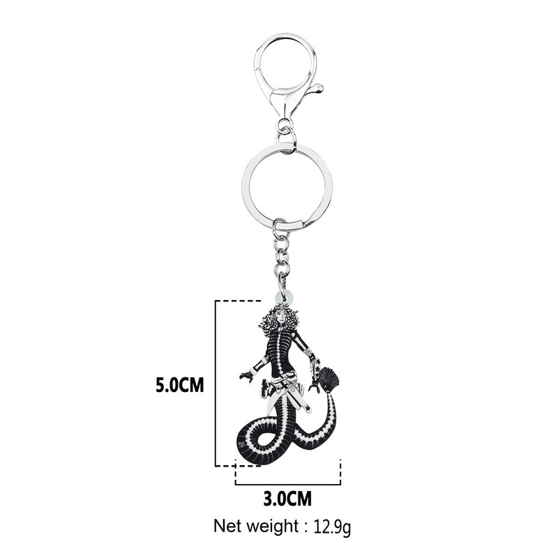 Bonsny acrilic dulce negru coadă lungă șarpe doamnă brelocuri inel la modă breloc mașină brelocuri unice bijuterii cadou pentru femei fete