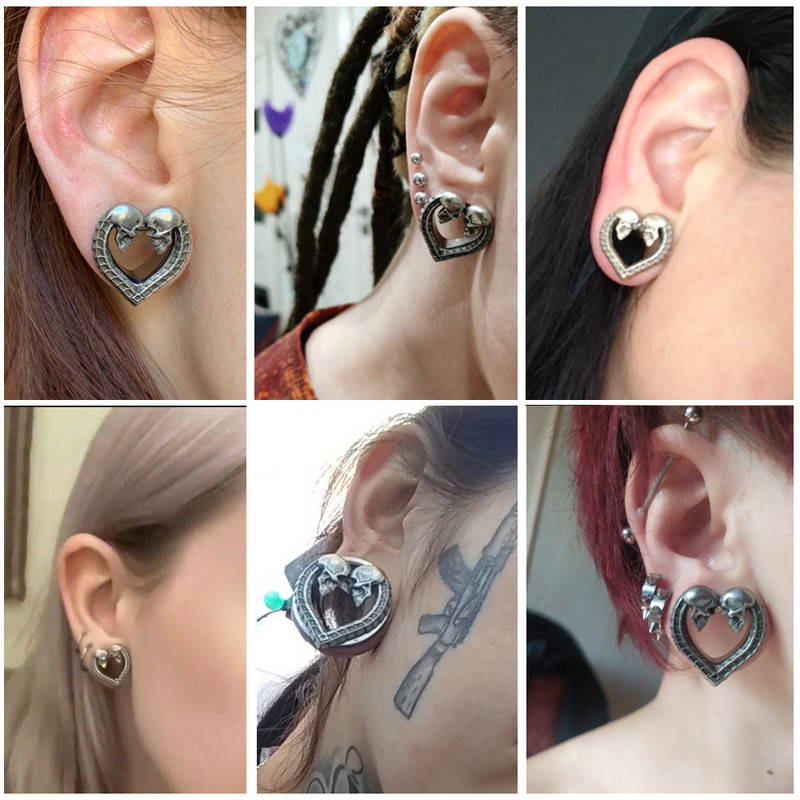1/2db Rozsdamentes acél Szív Koponya Fej Fül Piercing Alagutak Tágítók Test Ékszer Fülbevaló Fülbevaló Mérők Hordágyak 8-25mm