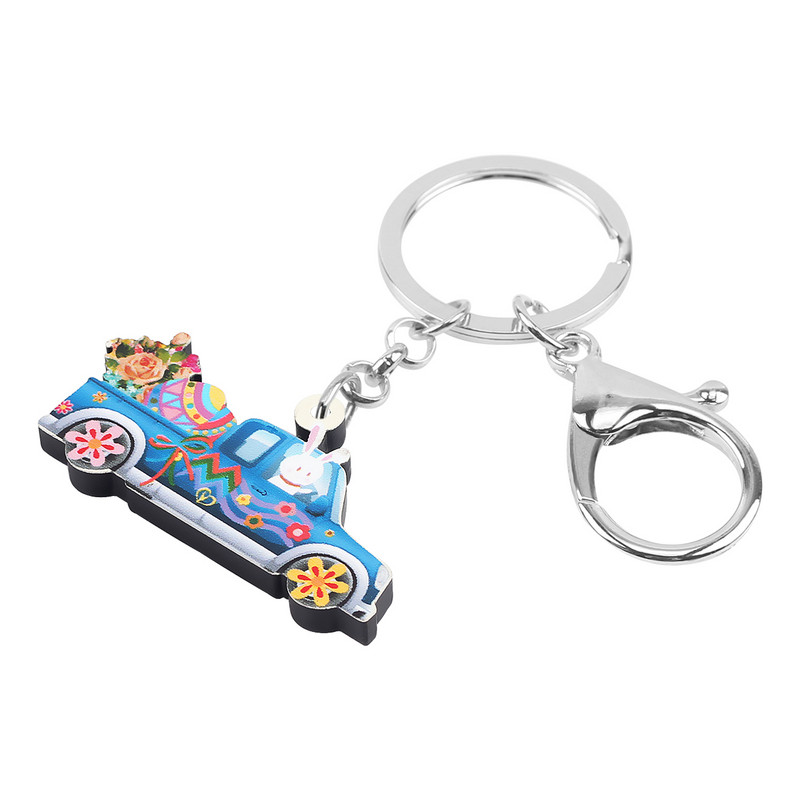 Bonsny acrilic drăguț ouă de Paște albastru cu desene animate iepure breloc mașină inel geanta la modă poșetă breloc bijuterii pentru femei cadou fete