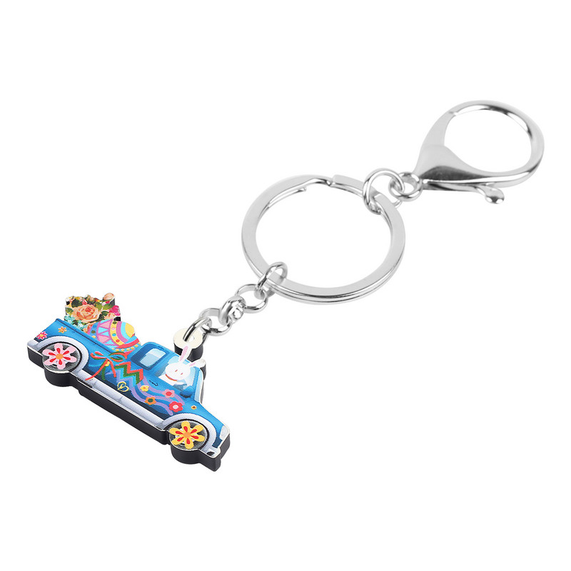 Bonsny acrilic drăguț ouă de Paște albastru cu desene animate iepure breloc mașină inel geanta la modă poșetă breloc bijuterii pentru femei cadou fete