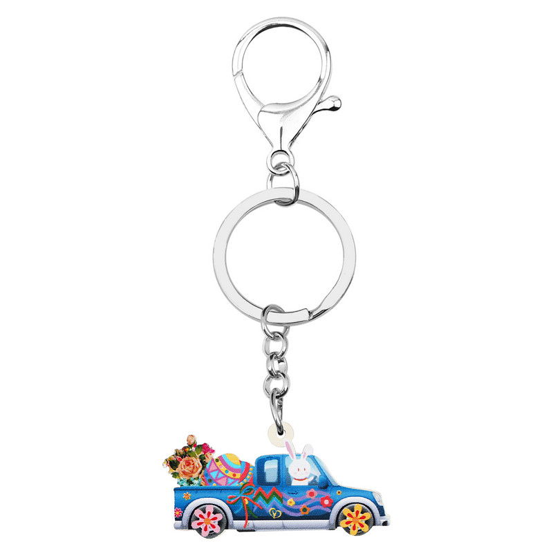 Bonsny acrilic drăguț ouă de Paște albastru cu desene animate iepure breloc mașină inel geanta la modă poșetă breloc bijuterii pentru femei cadou fete