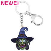 NEWEI Breloc acrilic de vrăjitoare magică de Halloween, imprimat Breloc lung, bijuterii, cadou pentru femei, cadou clasic, decorare la modă pentru geanta de mașină