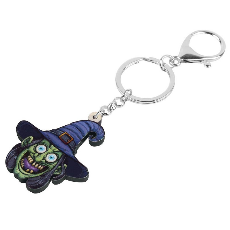 NEWEI Breloc acrilic de vrăjitoare magică de Halloween, imprimat Breloc lung, bijuterii, cadou pentru femei, cadou clasic, decorare la modă pentru geanta de mașină