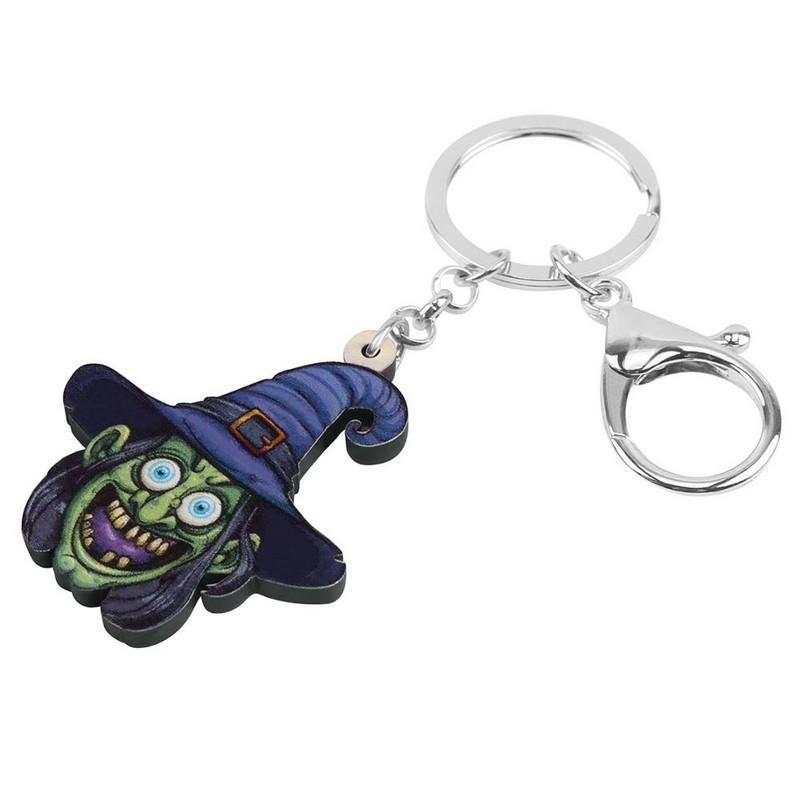 NEWEI Breloc acrilic de vrăjitoare magică de Halloween, imprimat Breloc lung, bijuterii, cadou pentru femei, cadou clasic, decorare la modă pentru geanta de mașină