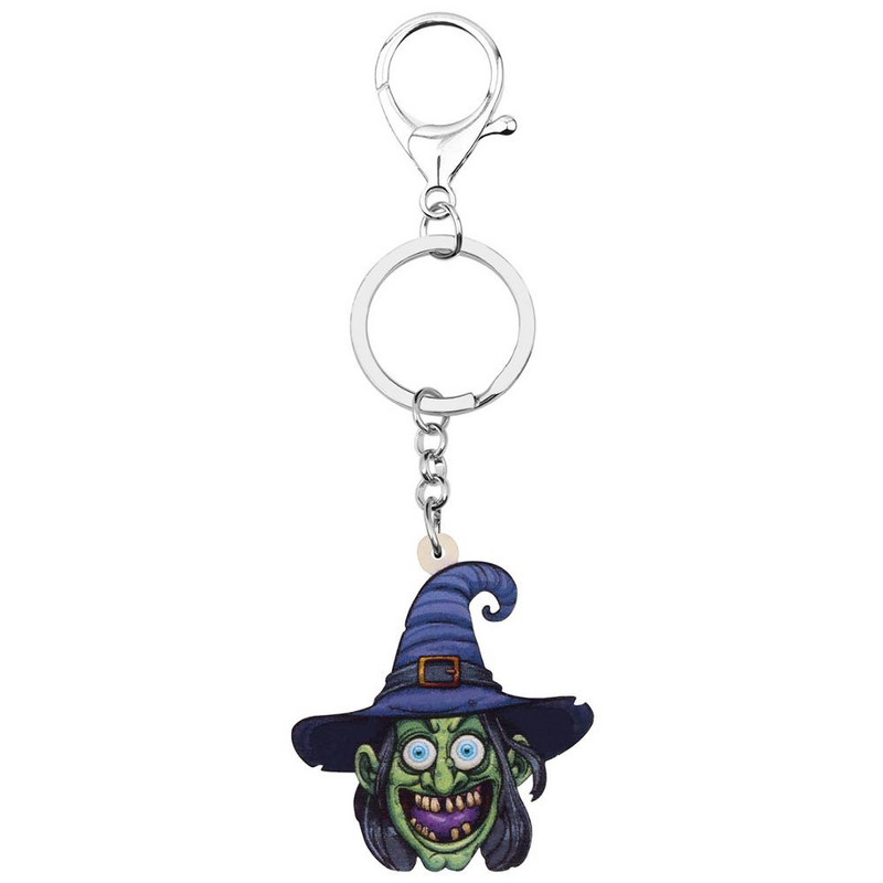 NEWEI Breloc acrilic de vrăjitoare magică de Halloween, imprimat Breloc lung, bijuterii, cadou pentru femei, cadou clasic, decorare la modă pentru geanta de mașină