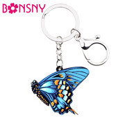 Bonsny Acrilic Albastru Danaidae Fluture Breloc Breloc Inele Moda Insecte Bijuterii Pentru Femei Fete Poșetă Brelocuri Vrac