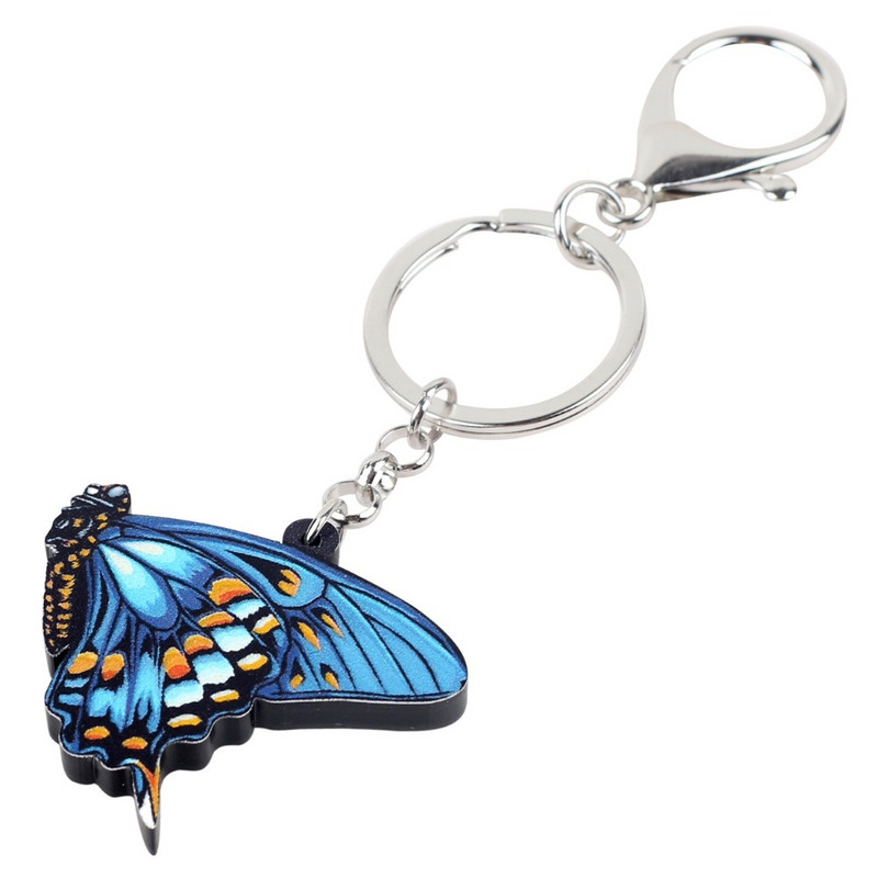 Bonsny Acrilic Albastru Danaidae Fluture Breloc Breloc Inele Moda Insecte Bijuterii Pentru Femei Fete Poșetă Brelocuri Vrac