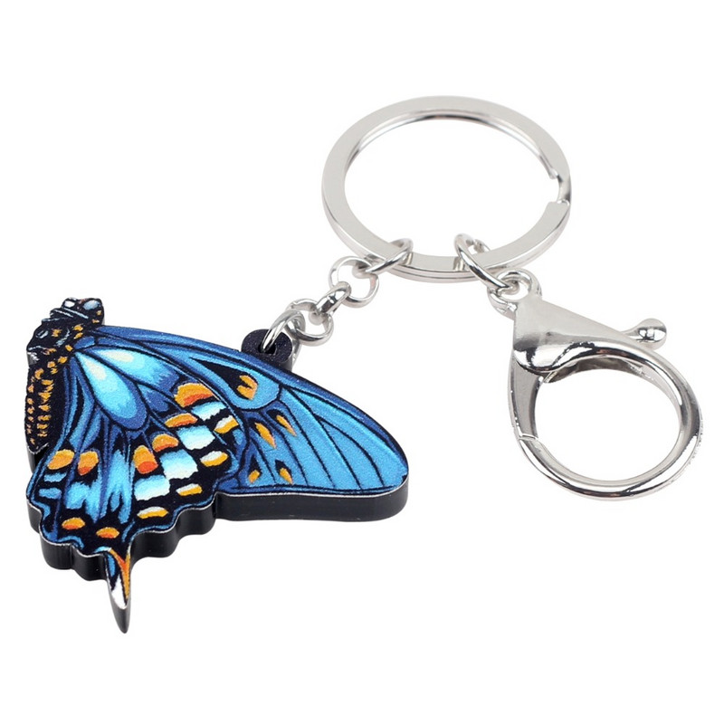 Bonsny Acrilic Albastru Danaidae Fluture Breloc Breloc Inele Moda Insecte Bijuterii Pentru Femei Fete Poșetă Brelocuri Vrac