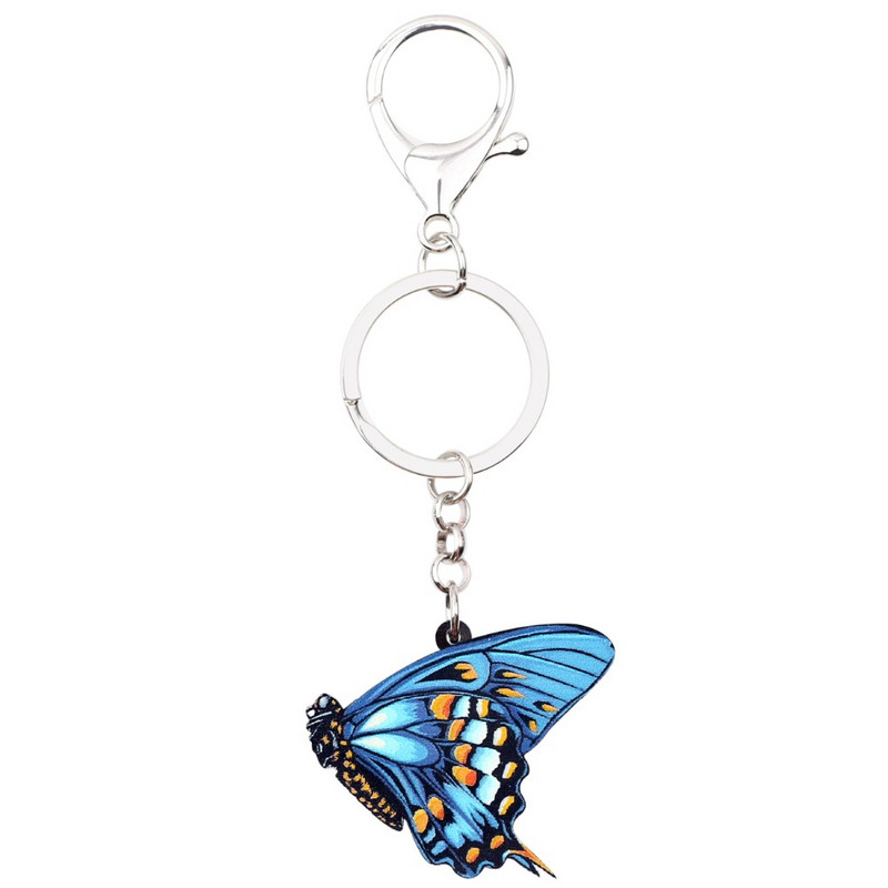 Bonsny Acrilic Albastru Danaidae Fluture Breloc Breloc Inele Moda Insecte Bijuterii Pentru Femei Fete Poșetă Brelocuri Vrac