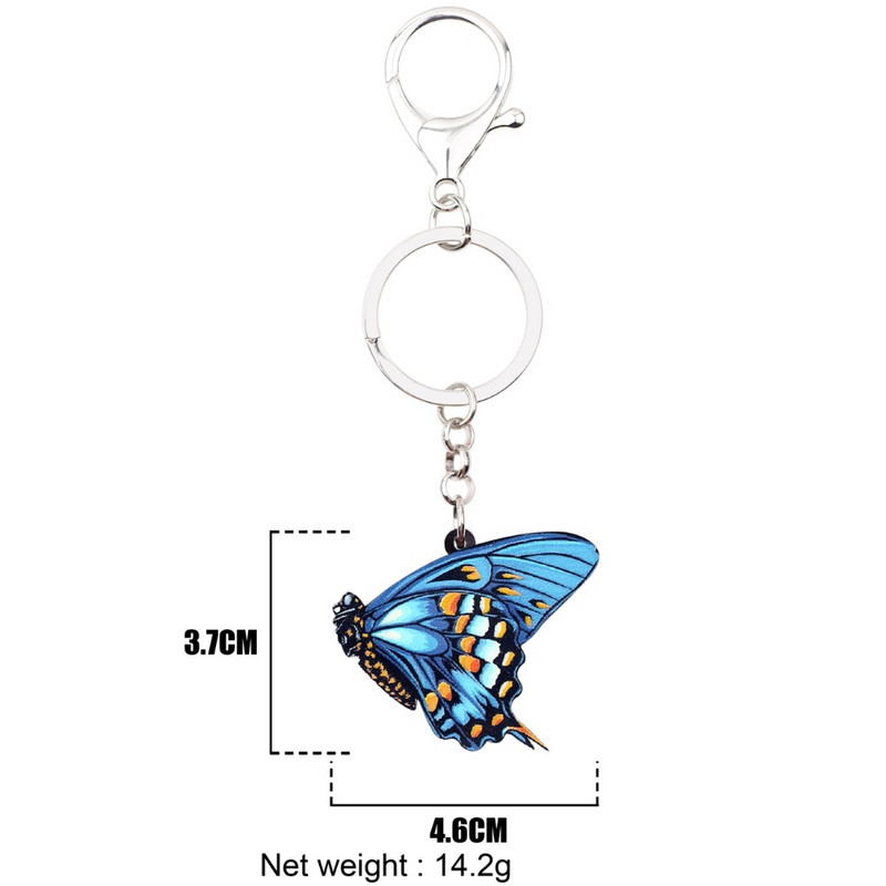 Bonsny Acrilic Albastru Danaidae Fluture Breloc Breloc Inele Moda Insecte Bijuterii Pentru Femei Fete Poșetă Brelocuri Vrac