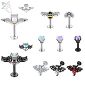 ZS 1-dijelni Punk Demon&Angel Shape Lip Piercing za usne 16G Monroe od nehrđajućeg čelika Lips Stud Bat Piercing za hrskavicu Tragus Helix