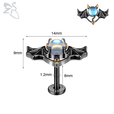 ZS 1-dijelni Punk Demon&Angel Shape Lip Piercing za usne 16G Monroe od nehrđajućeg čelika Lips Stud Bat Piercing za hrskavicu Tragus Helix