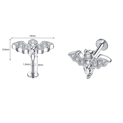 ZS 1-dijelni Punk Demon&Angel Shape Lip Piercing za usne 16G Monroe od nehrđajućeg čelika Lips Stud Bat Piercing za hrskavicu Tragus Helix