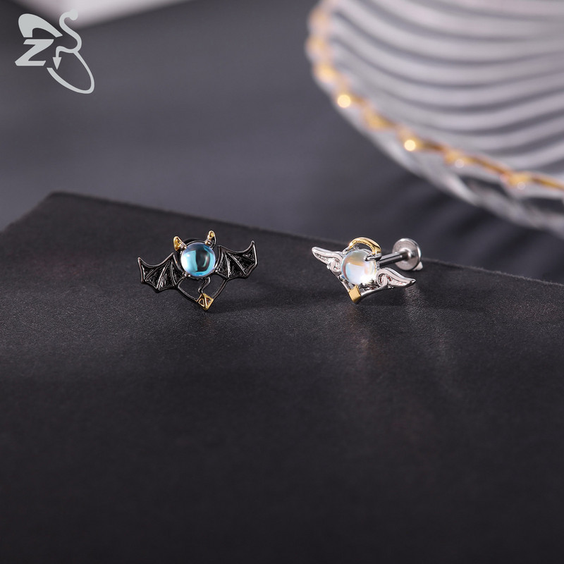 ZS 1-dijelni Punk Demon&Angel Shape Lip Piercing za usne 16G Monroe od nehrđajućeg čelika Lips Stud Bat Piercing za hrskavicu Tragus Helix