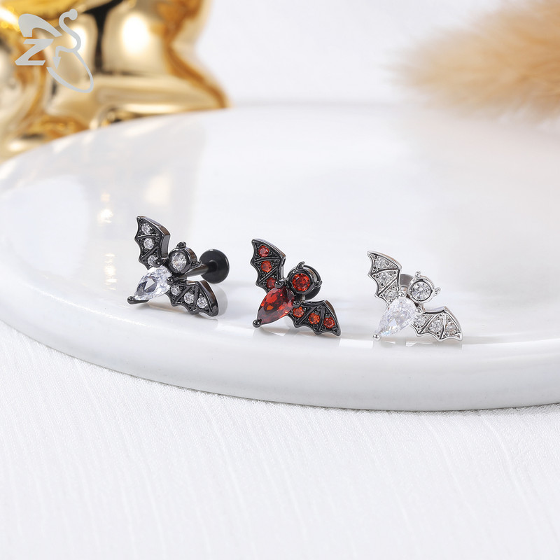 ZS 1-dijelni Punk Demon&Angel Shape Lip Piercing za usne 16G Monroe od nehrđajućeg čelika Lips Stud Bat Piercing za hrskavicu Tragus Helix