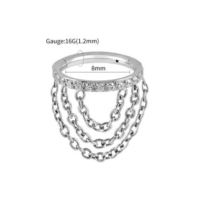 Jobb Grand ASTM F136 Titanium CZ csuklós Clicker szegmens hármas láncú porcos fülbevaló karikával 8-12mm Helix kagyló piercing