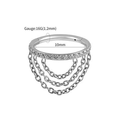 Jobb Grand ASTM F136 Titanium CZ csuklós Clicker szegmens hármas láncú porcos fülbevaló karikával 8-12mm Helix kagyló piercing