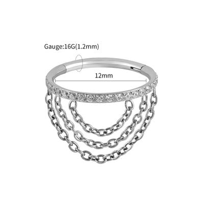 Jobb Grand ASTM F136 Titanium CZ csuklós Clicker szegmens hármas láncú porcos fülbevaló karikával 8-12mm Helix kagyló piercing