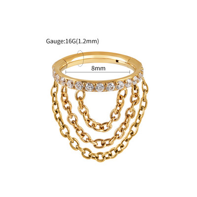 Jobb Grand ASTM F136 Titanium CZ csuklós Clicker szegmens hármas láncú porcos fülbevaló karikával 8-12mm Helix kagyló piercing