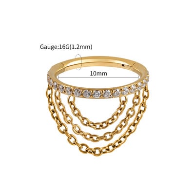 Jobb Grand ASTM F136 Titanium CZ csuklós Clicker szegmens hármas láncú porcos fülbevaló karikával 8-12mm Helix kagyló piercing
