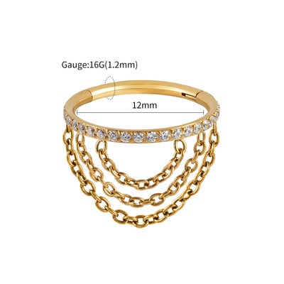 Jobb Grand ASTM F136 Titanium CZ csuklós Clicker szegmens hármas láncú porcos fülbevaló karikával 8-12mm Helix kagyló piercing