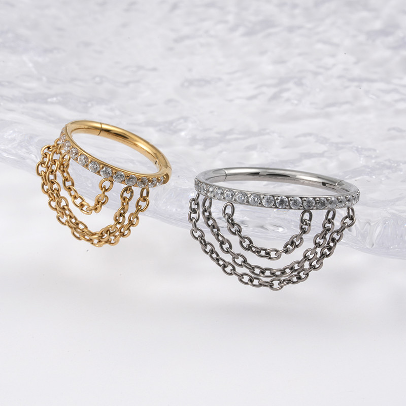 Jobb Grand ASTM F136 Titanium CZ csuklós Clicker szegmens hármas láncú porcos fülbevaló karikával 8-12mm Helix kagyló piercing