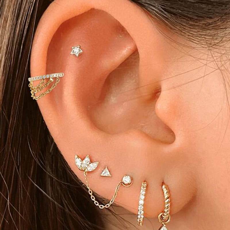 Jobb Grand ASTM F136 Titanium CZ csuklós Clicker szegmens hármas láncú porcos fülbevaló karikával 8-12mm Helix kagyló piercing