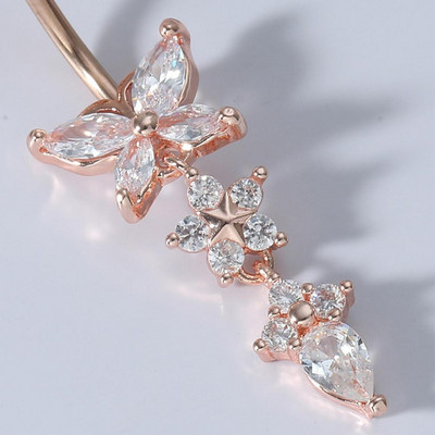 Moda fluture strălucitoare floare zircon pandantiv din oțel inoxidabil inel pentru buric frumos piercing la buric bijuterii de modă pentru corp
