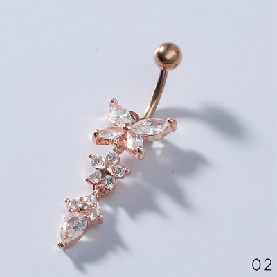 Moda fluture strălucitoare floare zircon pandantiv din oțel inoxidabil inel pentru buric frumos piercing la buric bijuterii de modă pentru corp