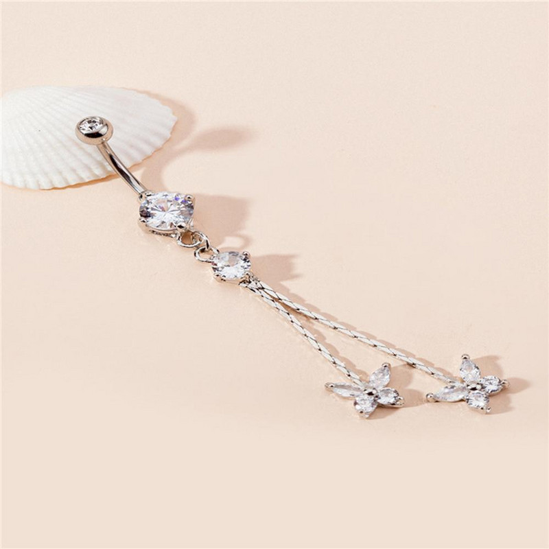 Moda fluture strălucitoare floare zircon pandantiv din oțel inoxidabil inel pentru buric frumos piercing la buric bijuterii de modă pentru corp