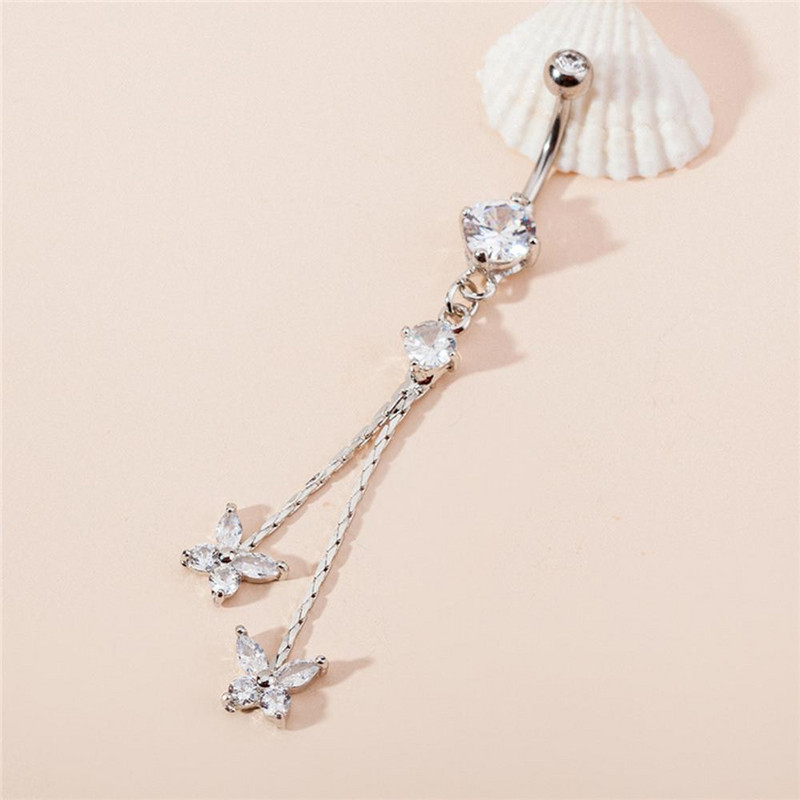 Moda fluture strălucitoare floare zircon pandantiv din oțel inoxidabil inel pentru buric frumos piercing la buric bijuterii de modă pentru corp