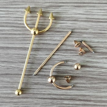 JHJT 1PC 14G Industrial Barbell Piercing Fork Shape Surgical Steel Cartilage Earring Helix industrial Piercing Bar Jewelry