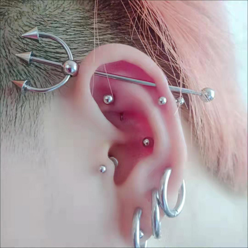 JHJT 1PC 14G Industrial Barbell Piercing Furcă Formă Oțel Chirurgical Cartilaj Cercei Helix Industrial Piercing Bar Bijuterii