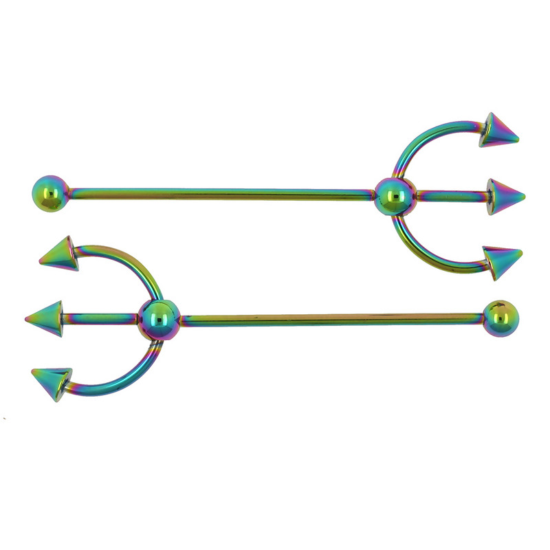 JHJT 1PC 14G Industrial Barbell Piercing Furcă Formă Oțel Chirurgical Cartilaj Cercei Helix Industrial Piercing Bar Bijuterii