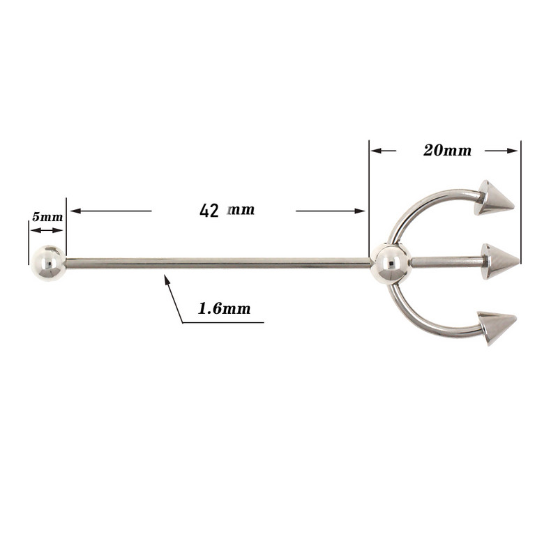 JHJT 1PC 14G Industrial Barbell Piercing Furcă Formă Oțel Chirurgical Cartilaj Cercei Helix Industrial Piercing Bar Bijuterii