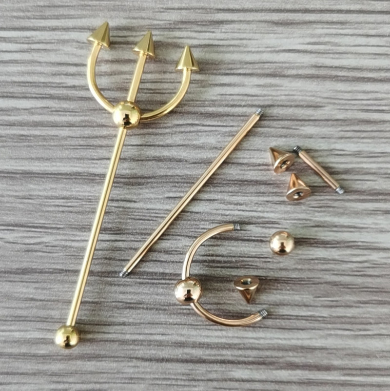 JHJT 1PC 14G Industrial Barbell Piercing Furcă Formă Oțel Chirurgical Cartilaj Cercei Helix Industrial Piercing Bar Bijuterii