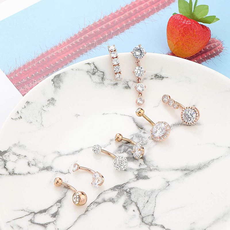 1 buc. Inel sexy pentru buric atârnat pentru buric Inele pentru buton de cristal de modă 14G Cz oțel chirurgical Piercing pentru buric bijuterii