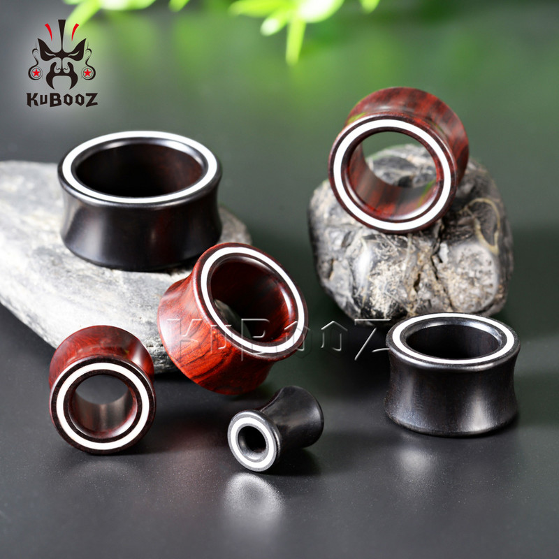 KUBOOZ Design de ultimă generație Linie albă dopuri piercing urechi din lemn Dimensiuni de expansiune Bijuterii pentru corp de modă Tuneluri pentru cercei Stretchers 2 buc.