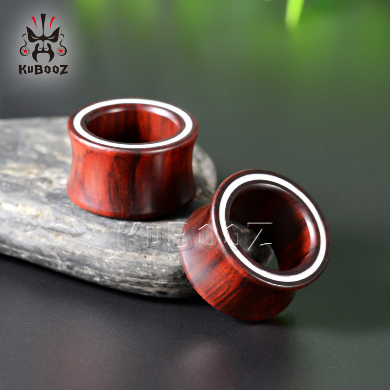 KUBOOZ Design de ultimă generație Linie albă dopuri piercing urechi din lemn Dimensiuni de expansiune Bijuterii pentru corp de modă Tuneluri pentru cercei Stretchers 2 buc.