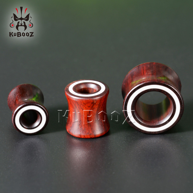 KUBOOZ Design de ultimă generație Linie albă dopuri piercing urechi din lemn Dimensiuni de expansiune Bijuterii pentru corp de modă Tuneluri pentru cercei Stretchers 2 buc.