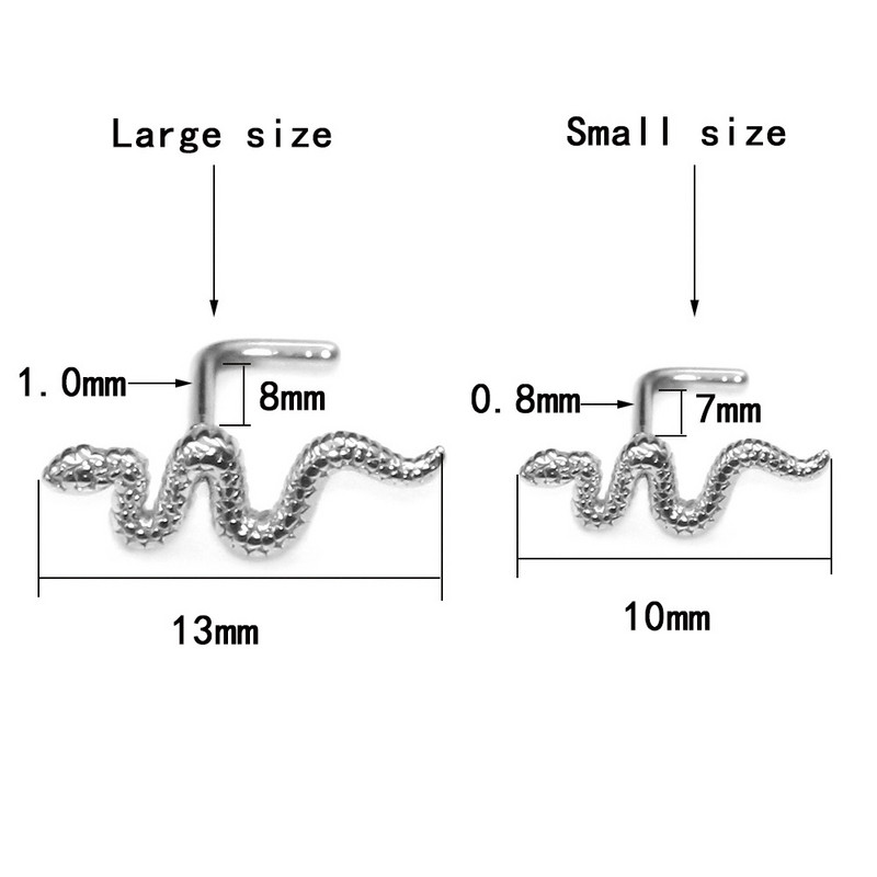 18g 20g în formă de L nas Stud șarpe nas unghii piercing 100% din oțel inoxidabil 316 bijuterii de corp rezistent la apă pentru bărbați și femei Cool