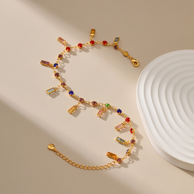 Boho pătrat zircon ciucuri glezne pentru femei vară plajă accesorii picioare bijuterii lanț pentru picioare brățară de gleznă din oțel inoxidabil 2022