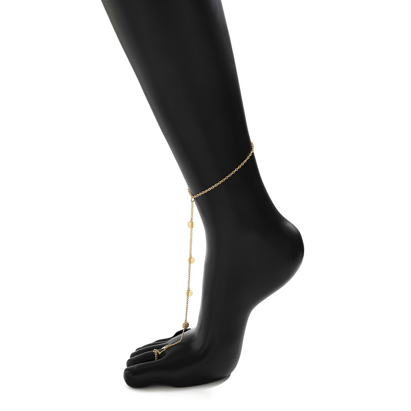 La modă Minimalism de bază lanț de gleznă pentru femei cu lanț lung ciucuri inele pentru degetele de la picior geometric rotund pandantiv bijuterii pentru picioare Bijoux de vacanță