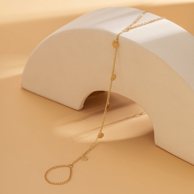 La modă Minimalism de bază lanț de gleznă pentru femei cu lanț lung ciucuri inele pentru degetele de la picior geometric rotund pandantiv bijuterii pentru picioare Bijoux de vacanță