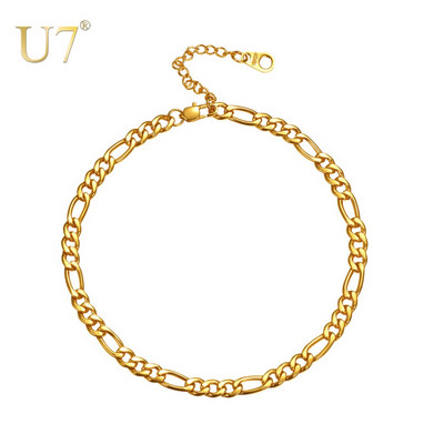 U7 Bratara de glezna pentru femei Lant Figaro de aur/otel inoxidabil Bratara de glezna pentru femei Accesorii de vara Bijuterii de plaja 5mm