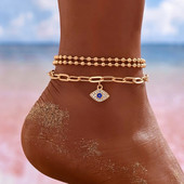 Boho gleznă picior margele lanț vară brățară cristal ochi pandantiv farmec sandale gleznă desculț plajă picior bijuterii mireasa J026