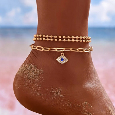 Boho Anklet lábgyöngyök lánc nyári karkötő kristály szemek medál varázsa bokalánc szandál mezítlábas strandláb menyasszonyi ékszer J026