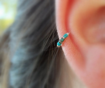 Thin Helix Earring Cartilage Earring Tragus Piercing Turquoise Piercing