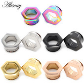 Alisouy 2 buc 6mm-25mm din oțel inoxidabil hexagon evazat tuneluri pentru urechi dopuri de expansiune pentru targă, cercei, piercing bijuterii
